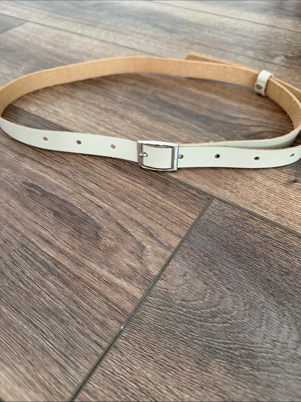 Classic Women's Cream Leather Belt with Silver Buckle